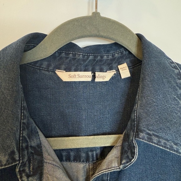 Soft Surroundings Denim Short Sleeve Button Shirt Dress Womens S Blue Midi Slit - Picture 12 of 14